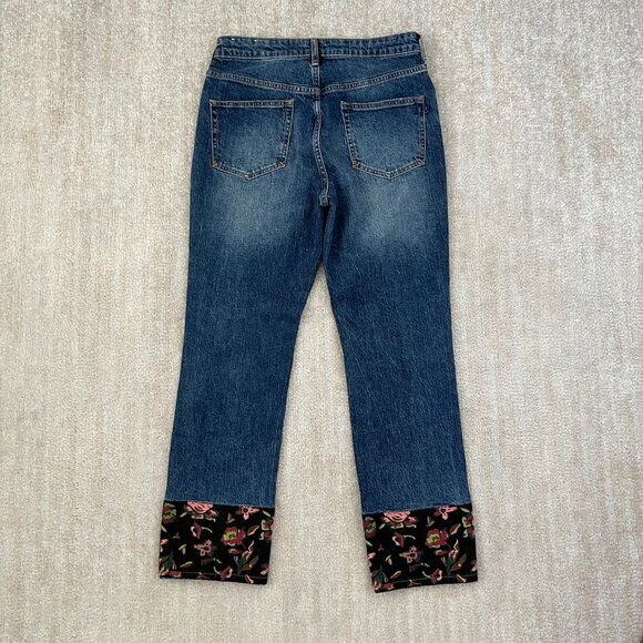 Anthropologie Blue Straight Leg Jeans with Floral Cuffs - Picture 4 of 11